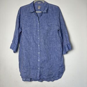 Chicos Tops 100% Linen No Iron  Button Shirts Women Large Tunic 3/4 Sleeve